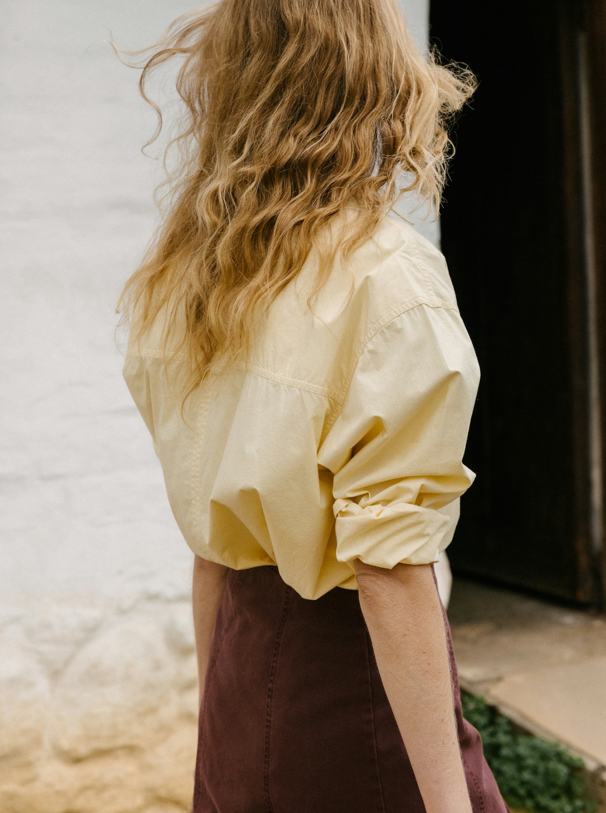 Hanne in the Oversized Button Down and Lahiri Skirt